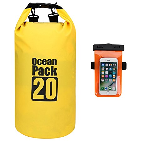 Dry Bag, Bagerly Floating Dry Gear Bags PVC Premium Waterproof Roll Top Dry Compression Sack for Kayaking, Beach, Rafting, Boating, Hiking, Camping and Fishing with Waterproof Phone Case