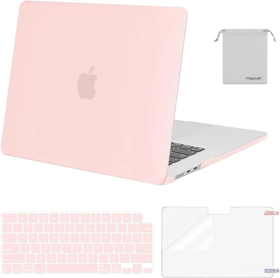 MOSISO Compatible with MacBook Air 15 inch Case 2023 Release A2941 M2 Chip with Liquid Retina Display Touch ID, Plastic Hard Shell&Keyboard Cover&Screen Protector&Storage Bag, Chalk Pink