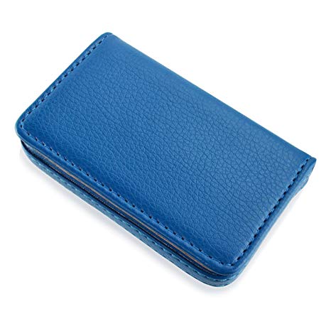 MaxGear PU Leather Business Card Holder Case with Magnetic Shut Blue