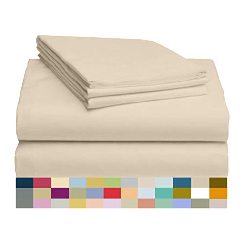 LuxClub 4 PC Microfiber and Bamboo Sheet Set: Bamboo Bedding Sheets with Microfiber - Softer and More Breathable Than Cotton - Antibacterial and Hypoallergenic - Machine Washable, Cream, King