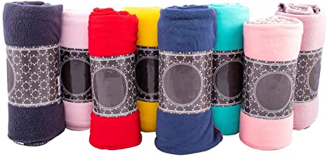Moda West Case of 24 Wholesale Premium Bulk Soft Fleece Throw Blankets 50 X 60 with Assorted Colors