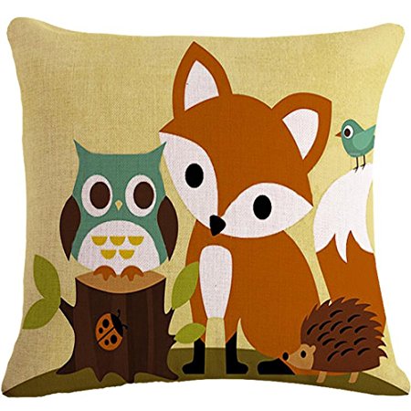 The Animal Fox Owl Hedgehog Throw Pillow Case Cushion Cover Decorative Cotton Blend Linen Pillowcase for Sofa 18 "X 18 " (5)