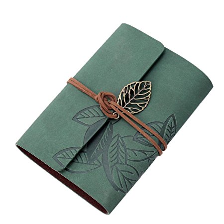 Yoker Pu Vintage Retro Leather Cover Notebook Journal Diary Blank String Loose Leaf (Green)