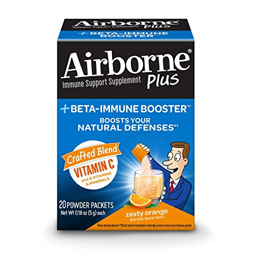 Airborne Plus Beta-Immune Booster Zesty Orange Powder Packets, 20 count - Vitamin C Immune Support Supplement