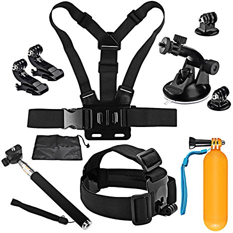 SHOOT Outdoor Travel Accessories Kit Head Chest Strap   floating bar   J-Hook Buckle Mount   Suction Cup   Monopod for GoPro Hero 6/Hero 5 4 3  3 2