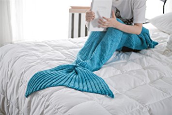 APPHOME Mermaid Tail Blanket Crochet and Mermaid Blanket for adult, Super Soft Sleeping All Seasons Blankets (71"X32", BLUE)