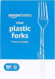 Amazon Basics Disposable Clear Plastic Forks, Premium Quality, 100 Count, Large Pack