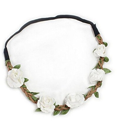 Hippie Love Flower Garland Crown Festival Wedding Hair Wreath BOHO Floral Headband (White)