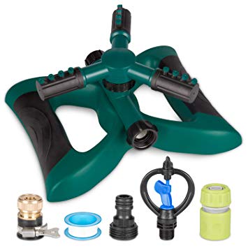 Kupton Garden Sprinkler System, 360° Rotating Adjustable sprinkler head, 3-arm Sprayer Lawn Sprinkler Irrigation System, Large Area Covering Up to 3600 Square Feet