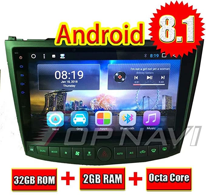TOPNAVI 32GB Android 8.1 Car Radio for Lexus IS350 IS250 2005 2006 2007 2008 2009 2010 2011 Stereo GPS Navi 10.1Inch Octa Core 2GB RAM WiFi 3G RDS MirrorLink