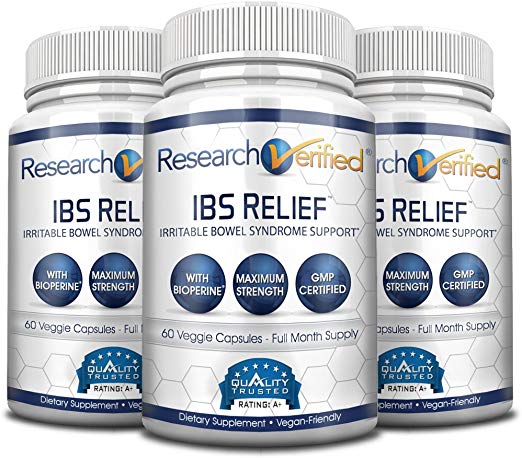 Research Verified IBS Relief: Fast, Safe, Effective Relief from Irritable Bowel Syndrome – With Bioperine, Natural Digestive Enzymes to Aid Digestion and Reduce Abdominal Discomfort,180 Vegan Capsules