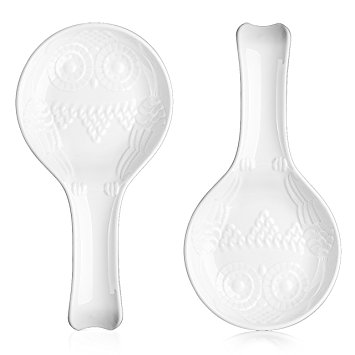 DOWAN 2 Packs Porcelain Owl Spoon Rests, 9.5-inch White Resting Cooking Spoons or Utensils