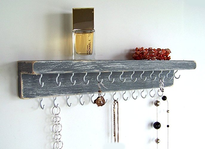 Jewelry Organizer by Out Back Craft Shack: Farmhouse Decor Wall Necklace Holder - Rustic Gray