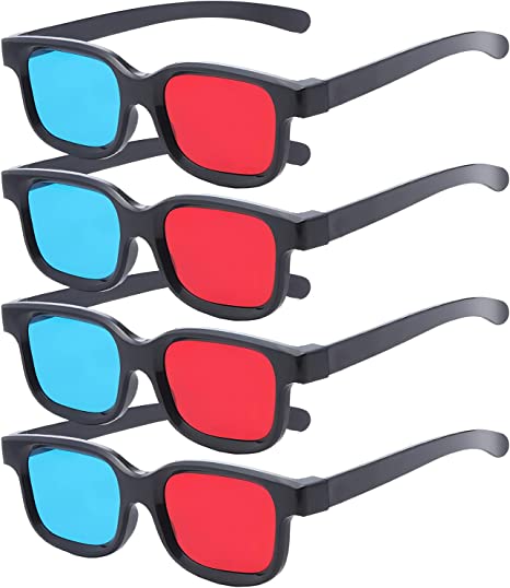 Red-Blue 3D Glasses, 3D Viewing Glasses for Viewing 3D Movies/Games and Pictures in Red-Blue Formats, Compatible with Ordinary Computer Monitors/TVs/Projectors Etc - Home Theater Glasses 4pcs