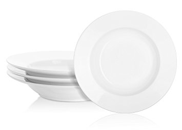 Dowan Porcelain 10-oz Rim Soup Bowl Set/Pasta Bowls, 8.6-inch, White Porcelain, Set of 4