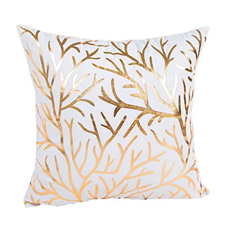 Pillow Case,Bokeley Cotton Linen Square Gold Foil Printing Decorative Throw Pillow Case Bed Home Decor Cushion Cover (B)