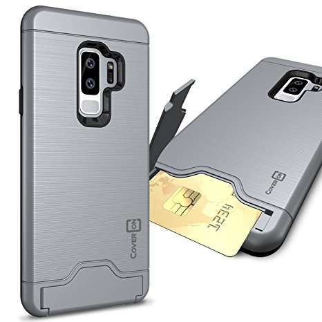 Galaxy S9 Plus Case with Card Holder, CoverON [SecureCard Series] Protective Hard Hybrid Phone Cover with Credit Card Holder Slot for Samsung Galaxy S9 Plus - Gunmetal Gray