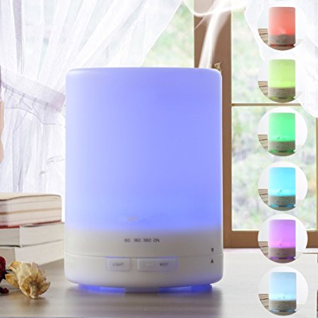 300ml Ultrasonic Aromatherapy Eessential Oil Cool Mist Aroma Diffuser with 7 Color Changing LED Lamps and Timer - Cool Mist Mode - Waterless Auto Shut-off...