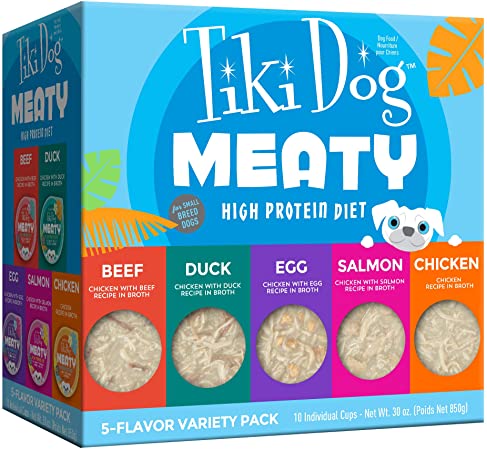Tiki Dog Meaty- Grain Free High Protein Wet Dog Food in Broth for All Breeds, Limited Ingredients