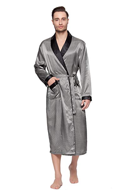 Shining Life Mens Shawl Classic Satin Kimono Robe Sleepwear