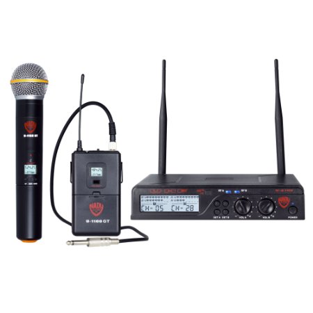 Nady U-2100 Dual Combo HT-GT 200-Channel UHF Wireless Handheld Microphone and InstrumentGuitar System