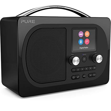 Pure Evoke H4 Prestige Edition Portable DAB/DAB /FM Radio Sound System with Bluetooth Music Streaming, Alarms, Snooze Handle and Full Colour Display - Black