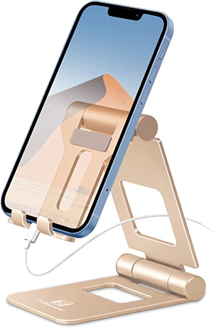 Large Phone Holder, ToBeoneer Adjustable Tablet Stand, Aluminum Desktop Cradle Dock Compatible with iPad iPhone 13 12 pro11 Pro XS Max Xr 8 7 6 Plus Kindle Fire HD (Gold)