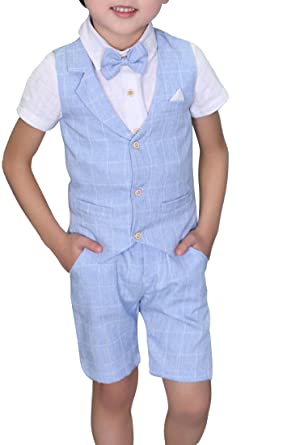 Boys Plaid Summer Suits Vest Set 3 Pieces Shirt Vest and Pants Set 3 Colors