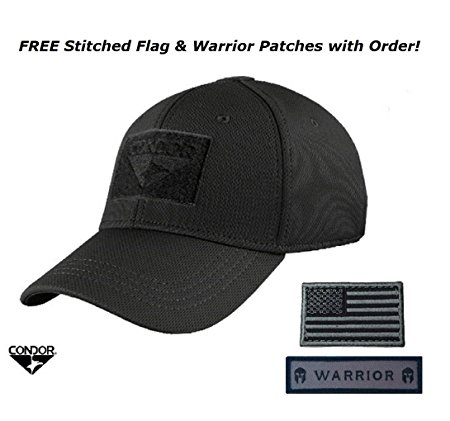 Condor Flex Tactical Cap (Black)   FREE Stitched Velcro Flag & Warrior Patch