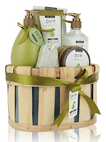 Pure! Rachelle Parker Luxury Pear Spa Gift Basket - Deluxe Edition - Super Size Wrapped & Ready to Gift! Large Gift Baskets for Women, Great Gift for Wife, Mom, Friend.Natural,Vegan Gift Basket