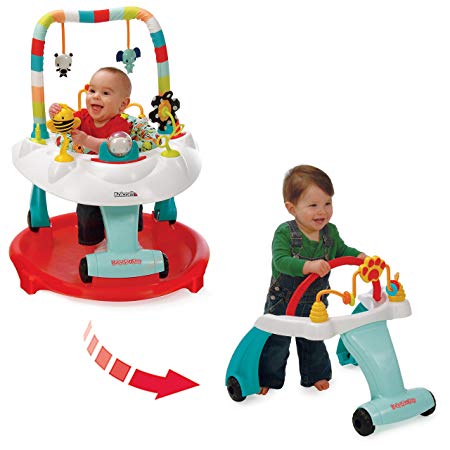 Kolcraft Baby Sit and Step 2-in-1 Activity Center - 360° Spin Seat, 10 Fun Developmental Activities, Converts to Walk-Behind Walker (Bear Hugs)