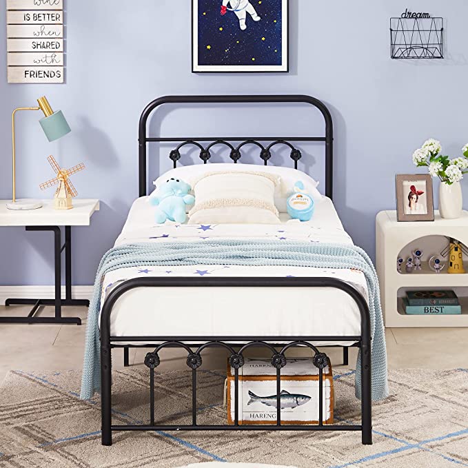 VECELO Bed Frame Twin Size Metal Platform with Headboard & Footboard, Premium Steel Slat Support Mattress Foundation