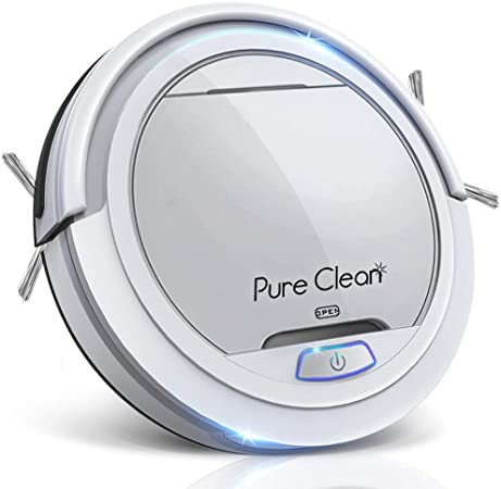 Pure Clean Robot Vacuum Cleaner - Upgraded Lithium Battery 90 Min Run Time - Automatic Bot Self Detects Stairs Pet Hair Allergies Friendly Home Cleaning for Carpet Hardwood Floor-PUCRC25 V3, Gray