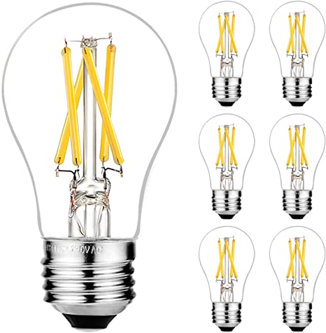 LiteHistory E26 Edison Bulb 6W=60 watt Light Bulb Dimmable Daylight 5000K Edison Light Bulb 60 Watt AC120V A15 led Bulb for Ceiling Fan,Vanity,Refrigerator,Wall scones 600lm E26 Light Bulb 6Pack