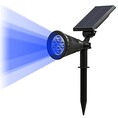 T-SUN Solar LED Outdoor Spotlight Wall Light, IP65 Waterproof,Auto-on At Night/Auto-off By Day,180°angle Adjustable for Tree, Patio, Yard, Garden, Driveway, Stairs, Pool Area (Blue) (1)