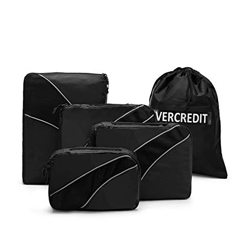 Ecredit Travel Organizers Packing Cubes with Laundry Bag Lightweight Luggage Storage Cube Set for Men Women (Black with Laundry Bag)