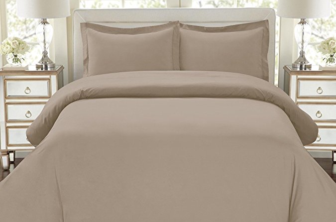 LinenTown 600-Thread-Count Egyptian Cotton Duvet Cover Set - Full/Queen, Taupe Solid