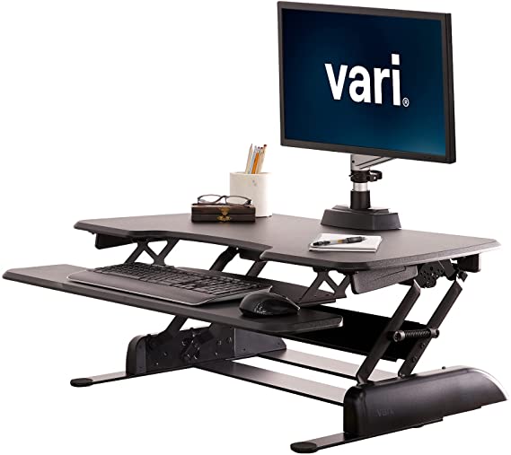 VariDesk Essential 36 - Two-Tier Standing Desk Converter - Home Office Sit to Stand Desk Riser - Height Adjustable with Spring Loaded Lift - No Assembly Required