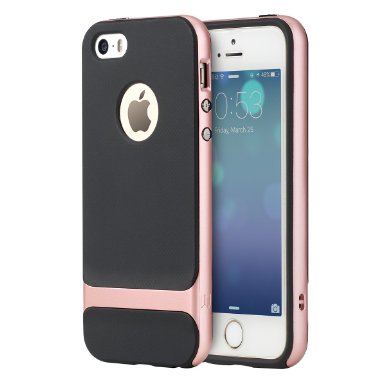 iPhone SE Case, ROCK® MOOST [Royce Series] Dual Layer Thin & Slim Shockproof Case for iPhone SE / iPhone 5s [Black / Rose Gold]