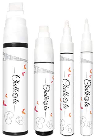 White Chalkboard Chalk Markers | Variety Pack of 4 - Fine & Jumbo Size Pens | Dust Free, Water-Based, Non-Toxic Wet Erase Chalk Ink Pens