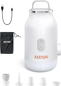 AstroAI Electric Air Pump with 3000mAh Rechargeable Battery Powered Portable Mini Air Pump for Inflatables, Pool Floats, Air Bed Mattress, with 5 Nozzles & Camping Lantern