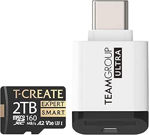 TEAMGROUP T-Create Smart A2 2TB Micro SDXC U3 V30 Memory Card TTCS2TIA2V3003 Bundle with Ultra CR I MicroSD Memory Card Reader TWCRIW01