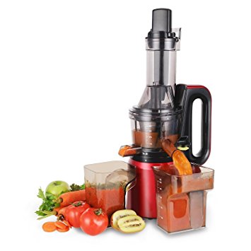 Cusimax BPA-free 240W Slow juicer, 50RPMs Quiet Fruit Vegetable Masticating Juicer for Highly Efficient Juice Extraction, 2'' Wide Feed Chute, CMSJ-800R, Red