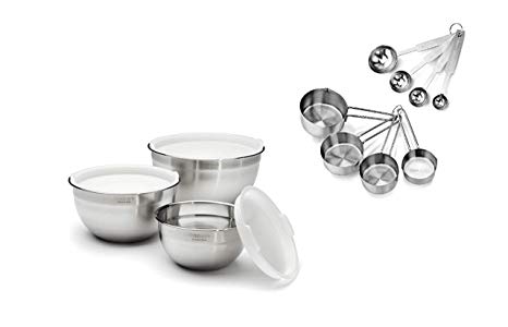 Cuisinart СTG-00-SMB Stainless Steel 3 Mixing Bowls With Lids With Measuring Spoons and Measuring Cups Combo