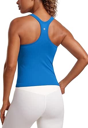 CRZ YOGA Seamless Ribbed Womens Tank Top Racerback Camisoles with Built in Bra Padded Scoop Neck Athletic Workout Slim Tanks