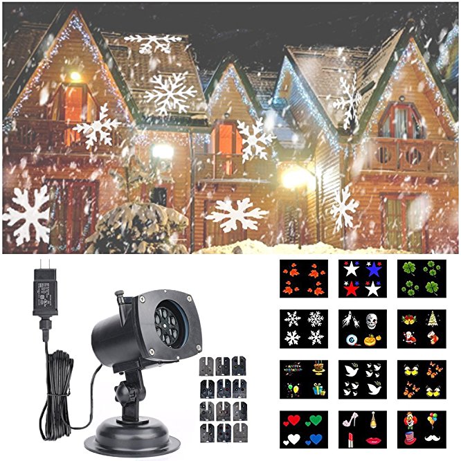 Christmas Projector Light, HOSYO [Upgraded] Waterproof LED Projection Spotlight 12 Switchable Patterns for Christmas Halloween Party Birthday Holiday Landscape Indoor and Outdoor Decoration