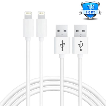Certified XPAC® 10 Feet / 3 Meter Extra Long Lightning to USB Cable for iPhone iPad and iPod（2 Pack）