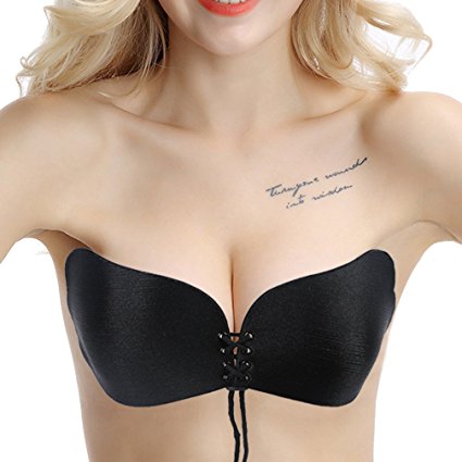 [NEWEST GENERATION] Strapless Self Adhesive Silicone Invisible Push-up Bra Reusable Padded Bra, Backless Strapless Invisible Bra with Drawstring, Adhesive Sticky Gel Bra for Women Wedding, Prom Party