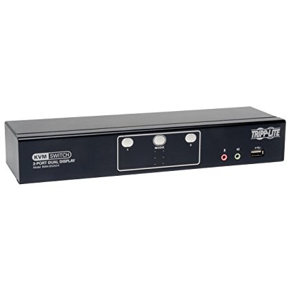 Tripp Lite 2-Port Dual Monitor DVI KVM Switch with Audio, USB 2.0 Hub & Cables (B004-2DUA2-K)