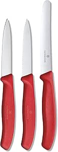 Victorinox Swiss Classic Paring Knife Set, Set of 3, Straight Edge, Extra Sharp, Robust Plastic Handle, Red